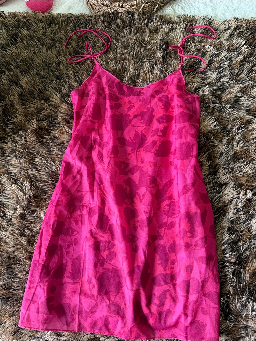 Women's Hot Pink Mini Slip Dress with Tie Straps